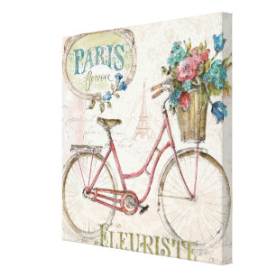 Paris-Fahrrad mit Blumen in der Front Leinwanddruck