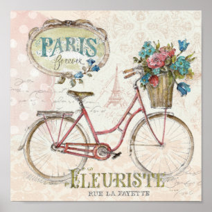 Paris-Fahrrad mit Blumen in der Front Poster