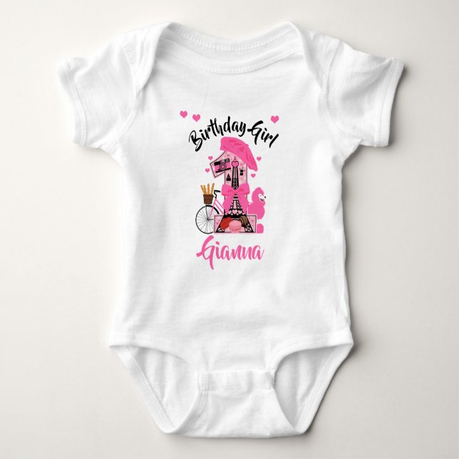 Paris First Birthday Girl Eiffel Tower Baby Strampler (Vorderseite)