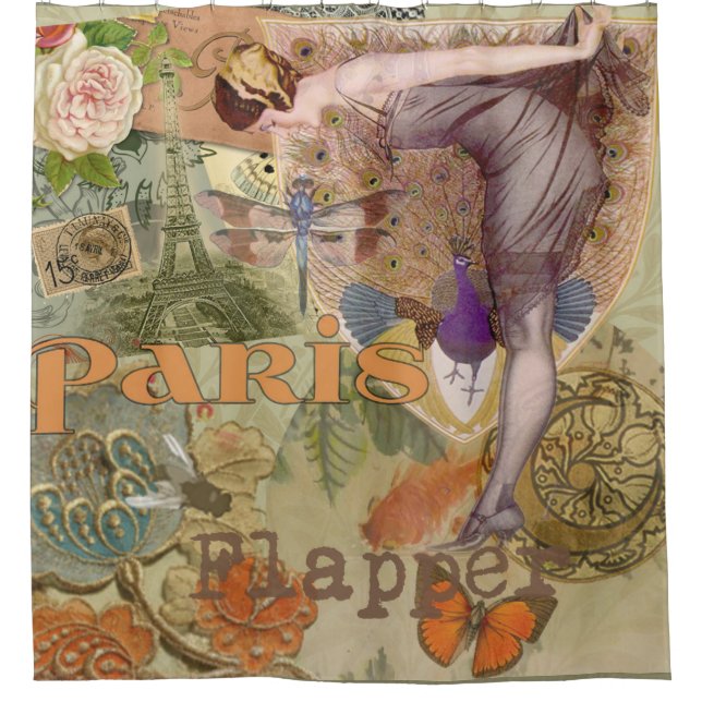 Paris Flapper Art Deco Vintag Duschvorhang (Vorderseite)