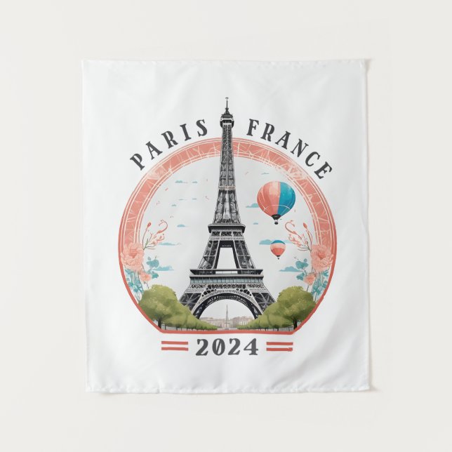 Paris France 2024 Tapestrys, Eiffelturm Wandteppich (Vorderseite)