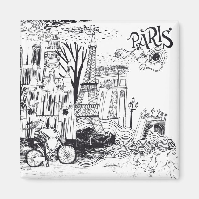 Paris France Doodle Magnet (Vorne)