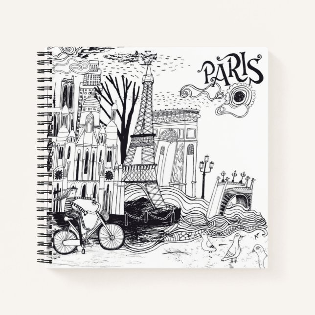 Paris France Doodle Notizbuch (Vorderseite)