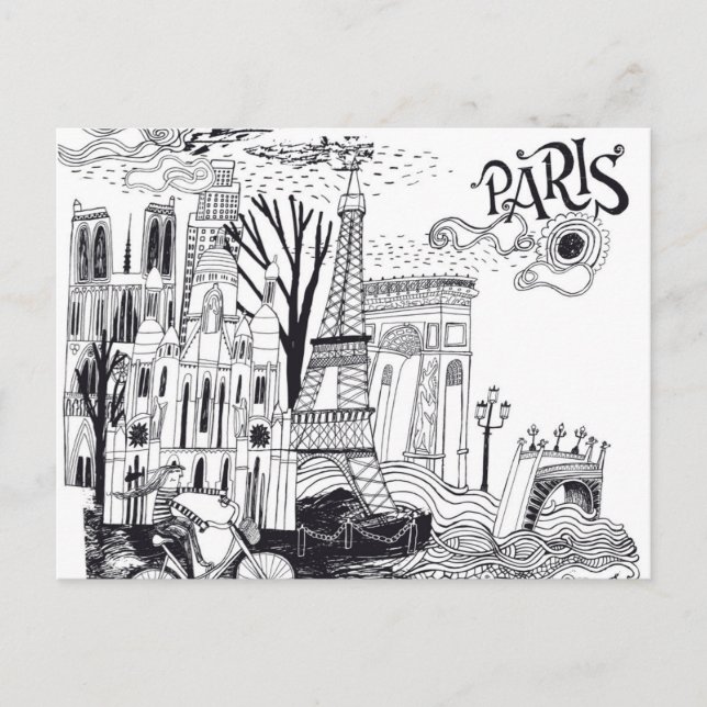 Paris France Doodle Postkarte (Vorderseite)
