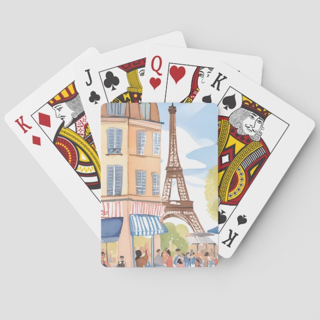 Paris France Eiffel Tower | Aquarell Europa Spielkarten (Rückseite)