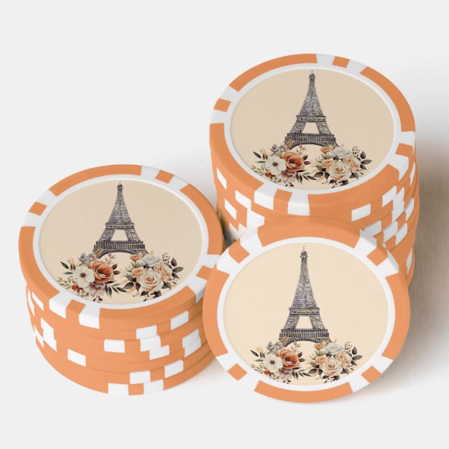 Paris France Eiffel Tower Beautiful Floral Pokerchips (Stapel)