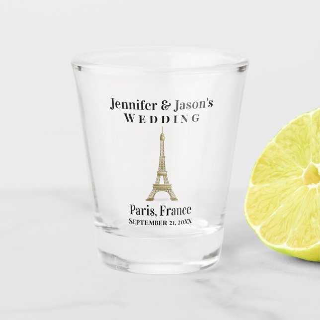 Paris France Eiffel Tower Gastgeschenk Hochzeit Schnapsglas (Vorderseite)
