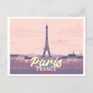 Paris France Eiffel Tower Pastel Travel Design Postkarte