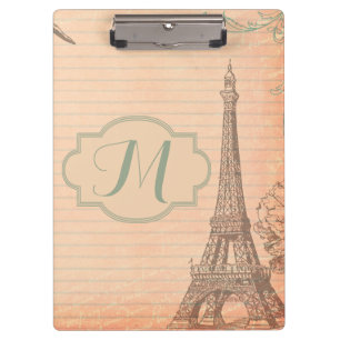 Paris France Eiffel Tower Shab Monogram Clip Board Klemmbrett