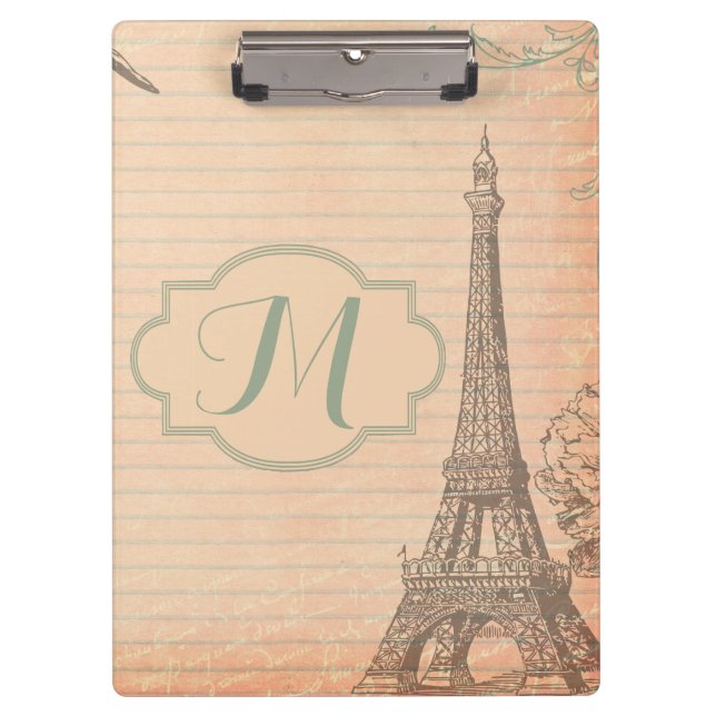 Paris France Eiffel Tower Shab Monogram Clip Board Klemmbrett (Vorderseite)