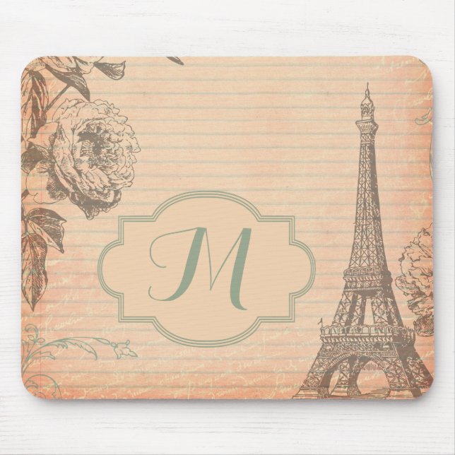 Paris France Eiffel Tower Shabb Monogram Mouse Pad Mousepad (Vorne)
