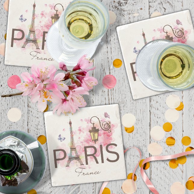 Paris France Eiffel Tower Vintange Lamp Steinuntersetzer (Von Creator hochgeladen)