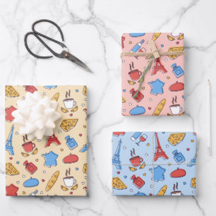 Paris France Enveloppement Papier ensemble de 3