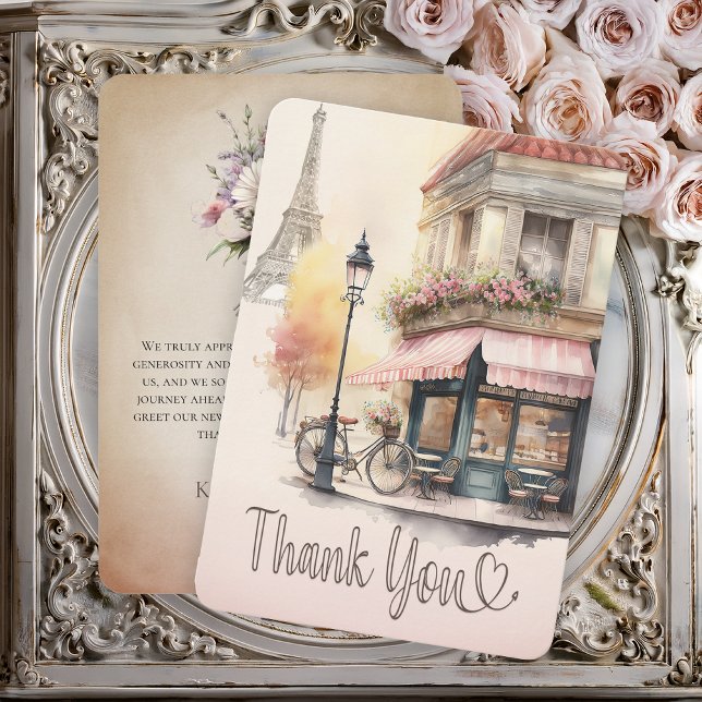 Paris France French Cafe Baby Shower Dankeskarte (Pink Parisian (Paris, France) French Cafe Girl Baby Shower Thank You - Bonjour Bebe Collection)
