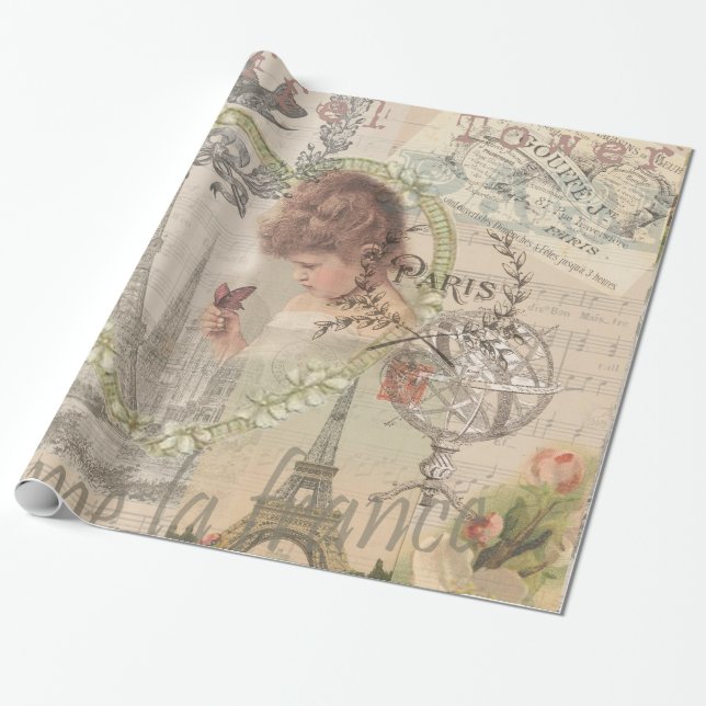 Paris France Hübsch Girl Eiffel Geschenkpapier (Ungerollt)