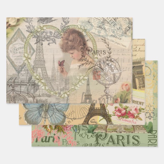 Paris France Hübsch Girl Eiffel Geschenkpapier Set (Set)