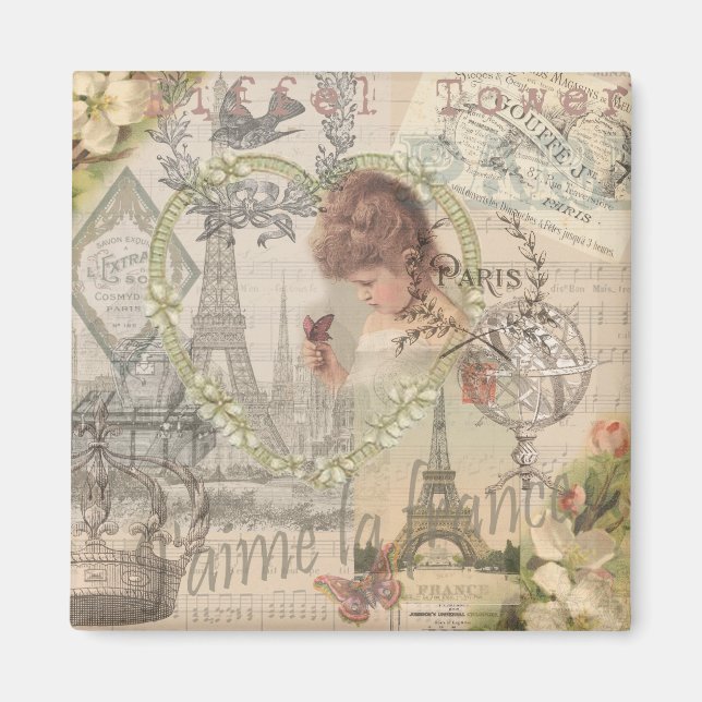 Paris France Hübsch Girl Eiffel Magnet (Vorne)