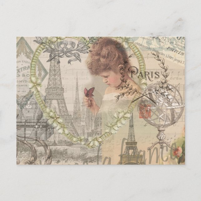 Paris France Hübsch Girl Eiffel Postkarte (Vorderseite)