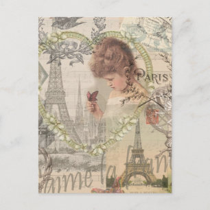 Paris France Hübsch Girl Eiffel Postkarte