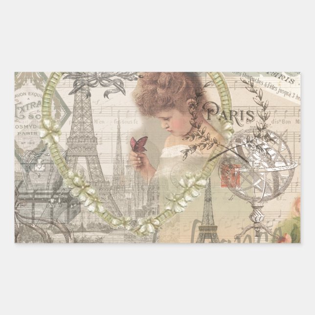 Paris France Hübsch Girl Eiffel Rechteckiger Aufkleber (Vorderseite)