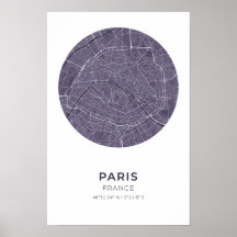 Paris France Lila Circle Map Poster