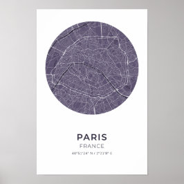 Paris France Lila Circle Map Poster