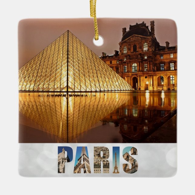 Paris France Louvre Museum Pyramid Foto Keramikornament (Vorderseite)