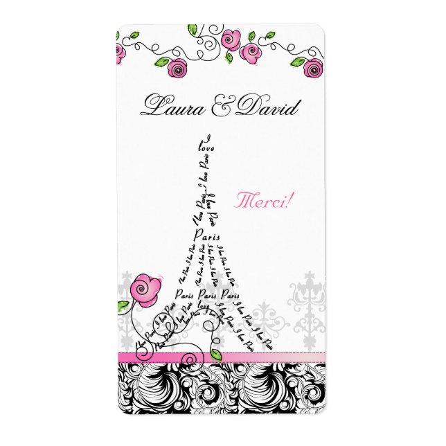 Paris France Merci Étiquette Tour Eiffel Roses ros (Devant)