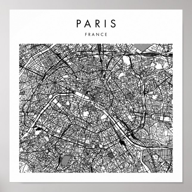 Paris France Minimal Modern Street Map Poster (Vorne)