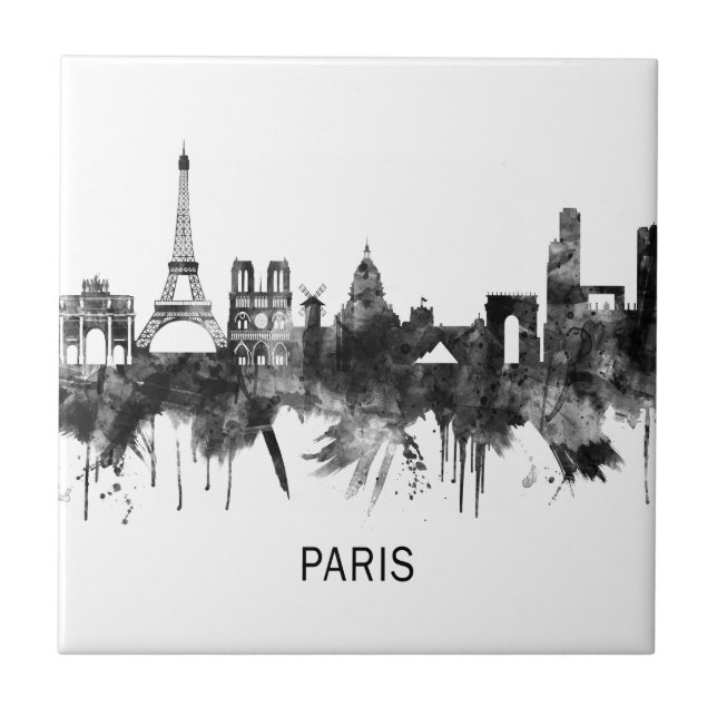 Paris France Skyline BW Fliese (Vorderseite)