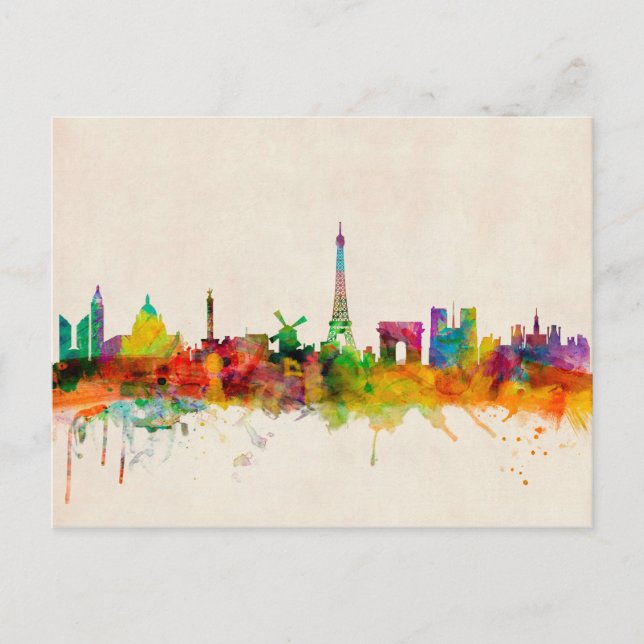 Paris France Skyline Cityscape Postkarte (Vorderseite)