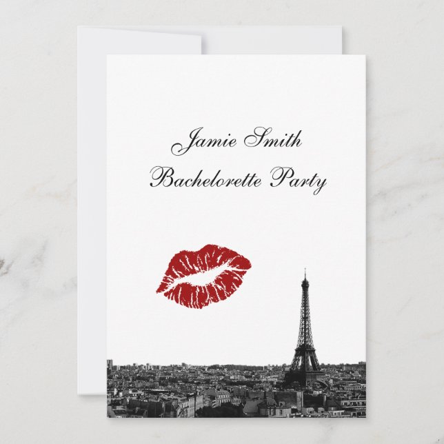 Paris France Skyline Kiss #1 BW / Bachelorette Einladung (Vorderseite)