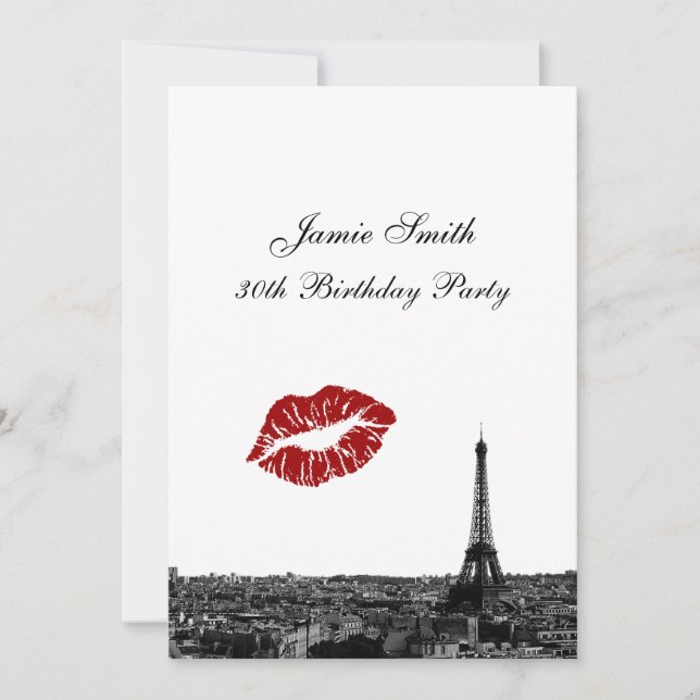 Paris France Skyline Kiss #1 BW / Birthday Einladung (Vorderseite)