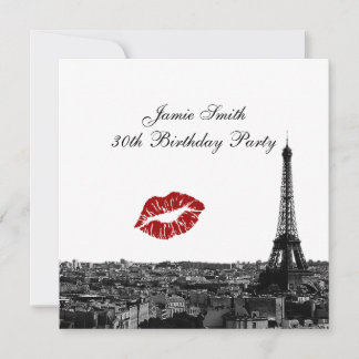 Paris France Skyline Kiss #1 BW Birthday Einladung
