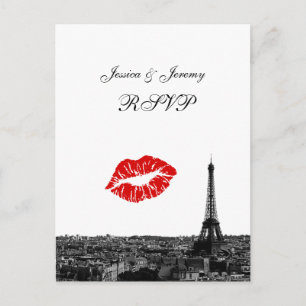 Paris France Skyline Kiss #1 BW UAWG 1 Einladungspostkarte