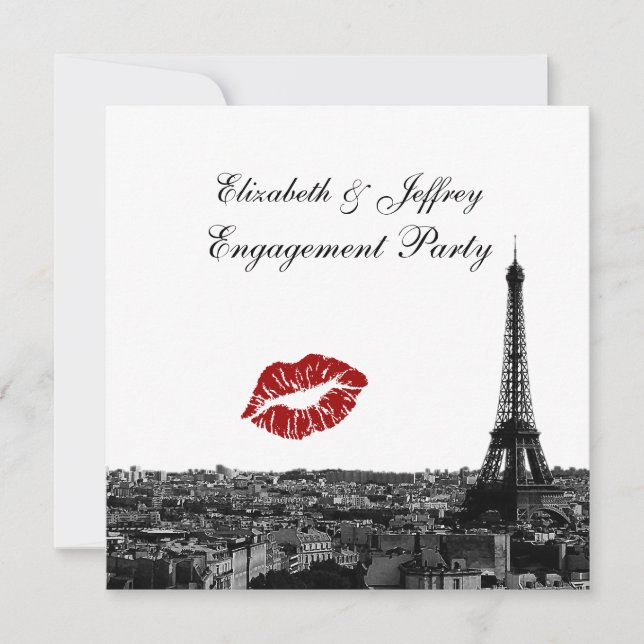 Paris France Skyline Kiss #1 BW V Verlobung Einladung (Vorderseite)