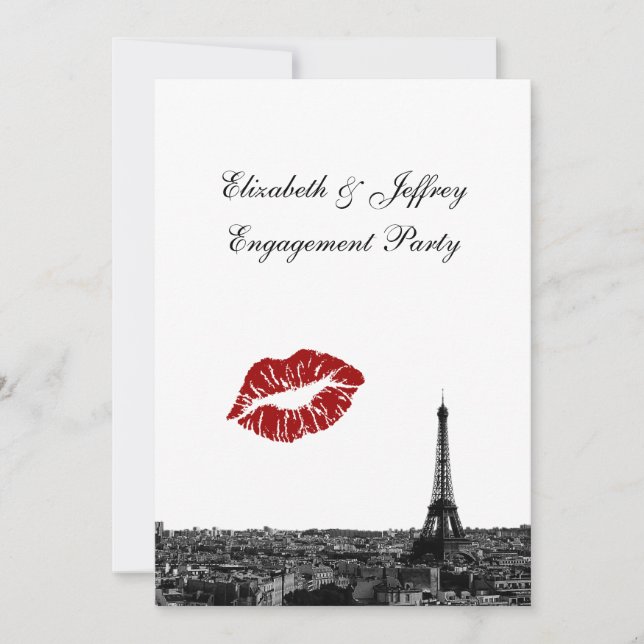 Paris France Skyline Kiss #1 BW V Verlobung V Einladung (Vorderseite)