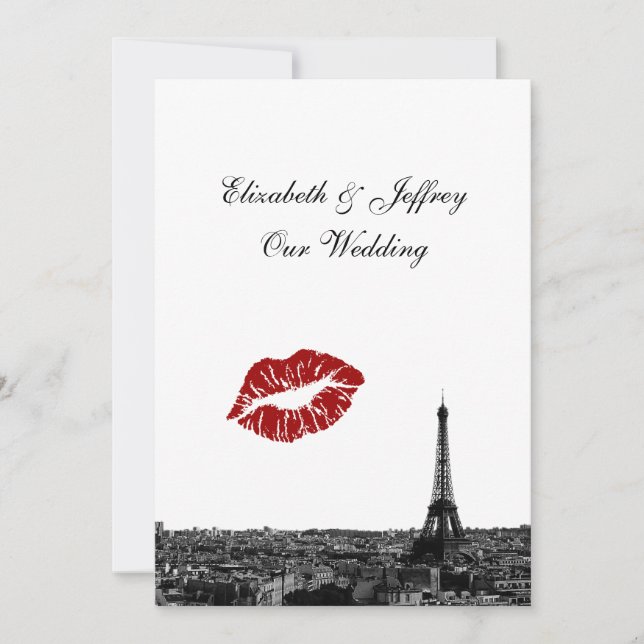 Paris France Skyline Kiss #1 BW V Wedding Einladung (Vorderseite)