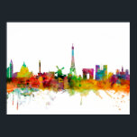 Paris France Skyline Poster<br><div class="desc">Aquarellkunst der Skyline von Paris,  Frankreich</div>