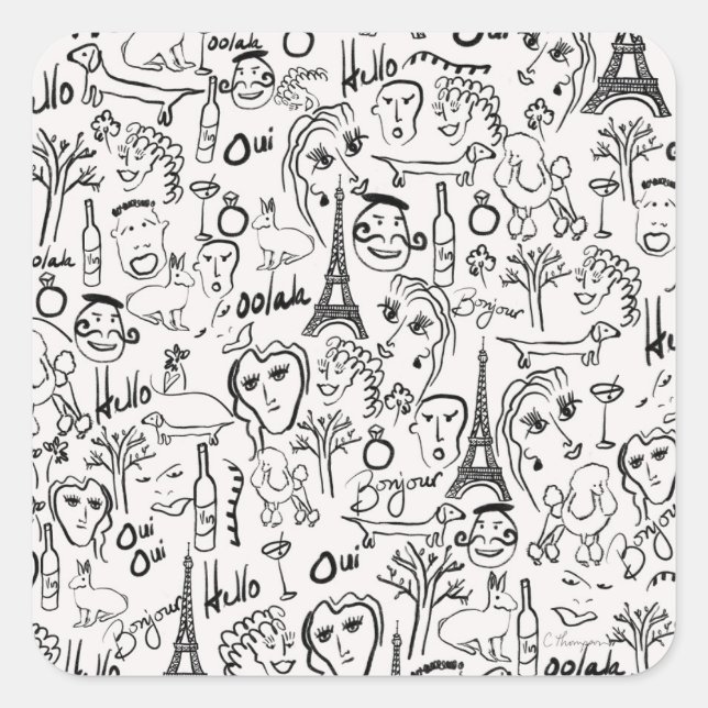 Paris France Street Scene by © Cathy Thompson Quadratischer Aufkleber (Vorderseite)