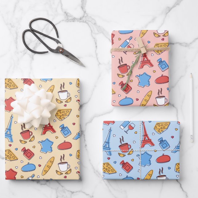 Paris France Wrapping Paper Set 3 Geschenkpapier Set (Vorderseite)