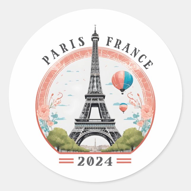 Paris Frankreich 2024 Fleece Blankets, Eiffelturm Runder Aufkleber (Vorderseite)