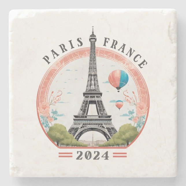 Paris Frankreich 2024 Stone Untersetzer, Eiffeltur Steinuntersetzer (Vorderseite)