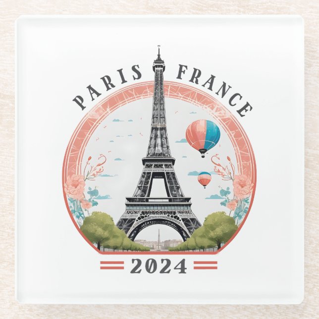 Paris Frankreich 2024 Untersetzer aus Glas, Eiffel (Vorderseite)