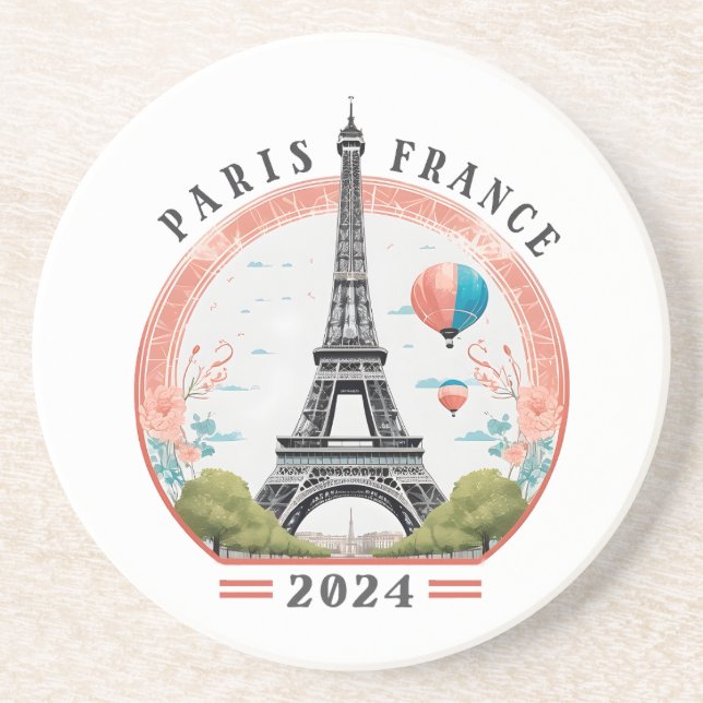 Paris Frankreich 2024 Untersetzer, Eiffelturm Getränkeuntersetzer (Vorne)