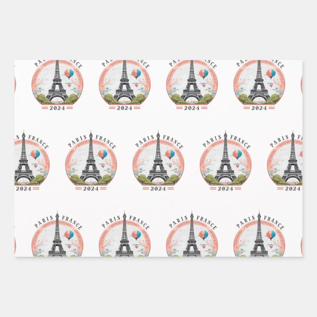 Paris Frankreich 2024 Wrapping Papers, Eiffelturm Geschenkpapier Set (Vorderseite)