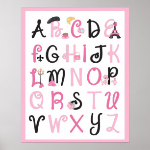Paris Frankreich Alphabet A bis Z auf Hellrosa Poster