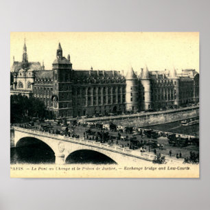 Paris, Frankreich, Ansicht, Austauschbrücke, Vinta Poster
