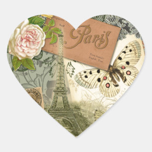 Paris Frankreich Antike Kunst Collage Eiffel Franz Herz-Aufkleber