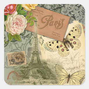 Paris Frankreich Antike Kunst Collage Eiffel Franz Quadratischer Aufkleber
